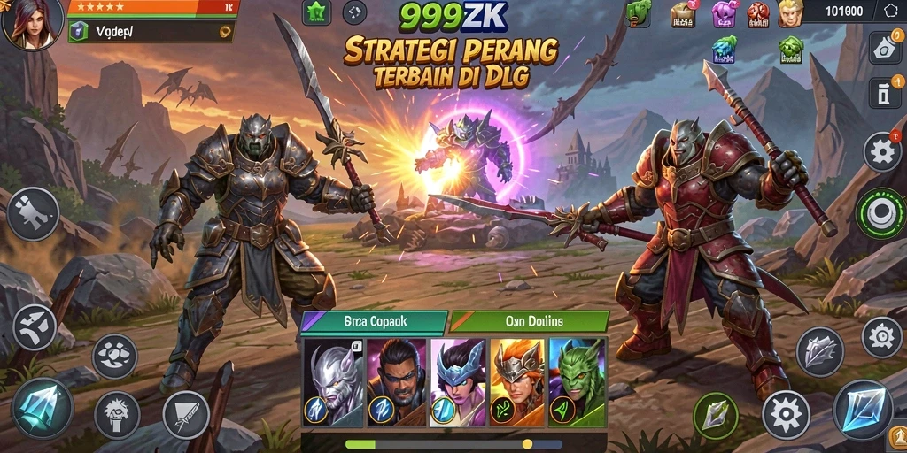Screenshot gameplay 999ZK menampilkan strategi pertempuran yang mendebarkan.