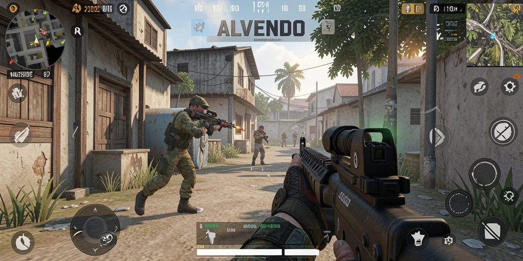 Tangkapan layar ALVENDO menampilkan aksi seru dalam pertarungan FPS.