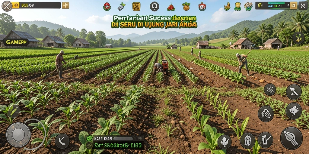 Gameplay seru di GAMERP dengan pertanian yang berwarna-warni.