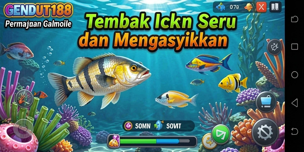 Gameplay seru dalam GENDUT188, tembak ikan berwarna-warni.