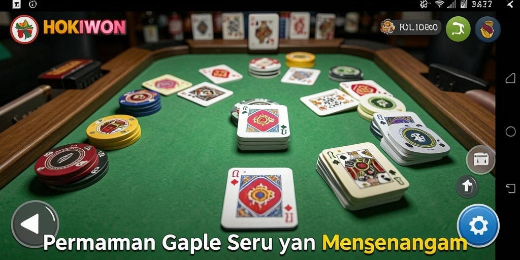 Screenshot HOKIWON menunjukkan gameplay Gaple yang seru dan interaktif.