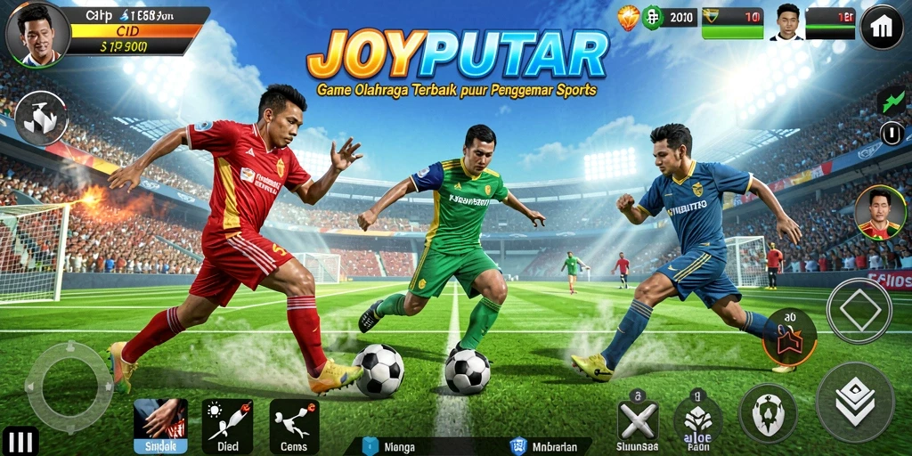 Screenshot utama dari gameplay <strong>JOYPUTAR</strong> menampilkan suasana permainan olahraga yang dinamis.