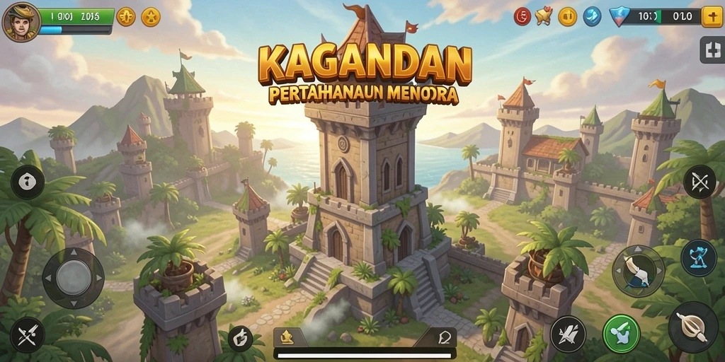 Tampilan dinamis gameplay Tower Defense KAGANDAN yang menarik.