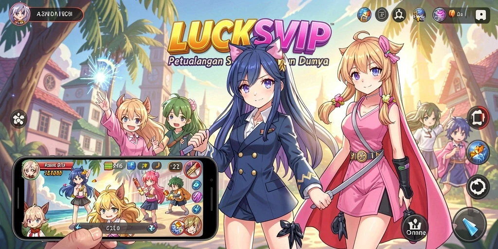 Tampilan gameplay LUCKSVIP dengan karakter anime yang dinamis.