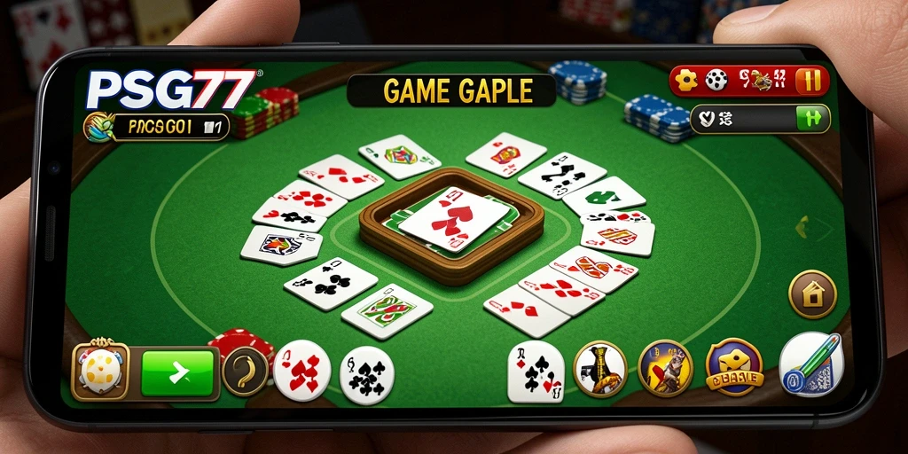Screenshot PSG77 menunjukkan gameplay Gaple yang seru dan menarik.