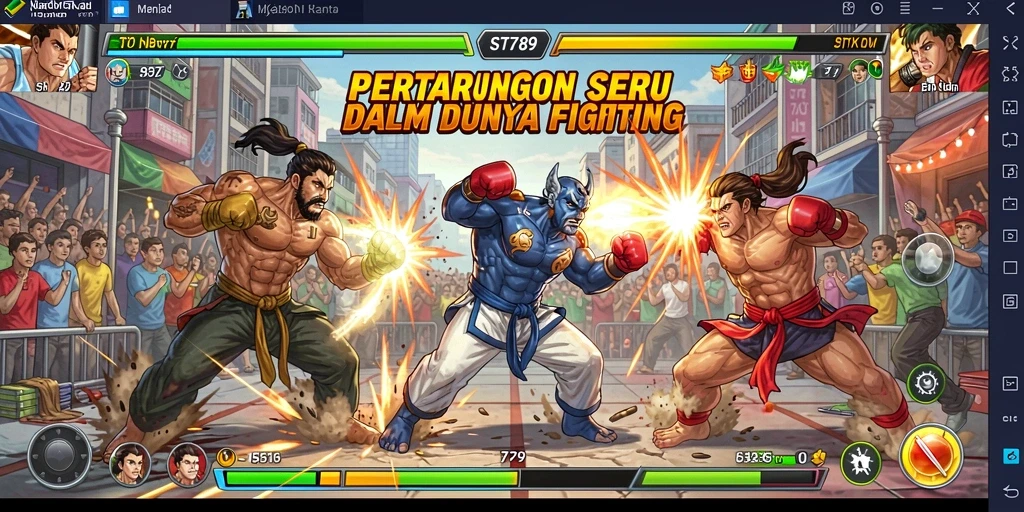 Screenshot ST789 menunjukkan pertarungan seru dengan karakter unik.