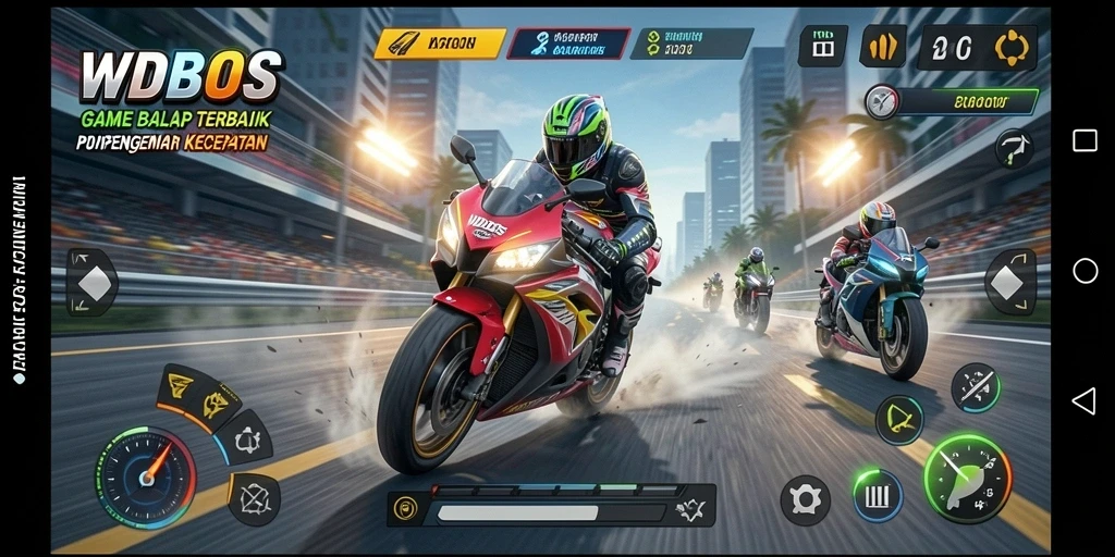 Screenshot gameplay <strong>WDBOS</strong> menampilkan balapan seru di trek yang menantang.